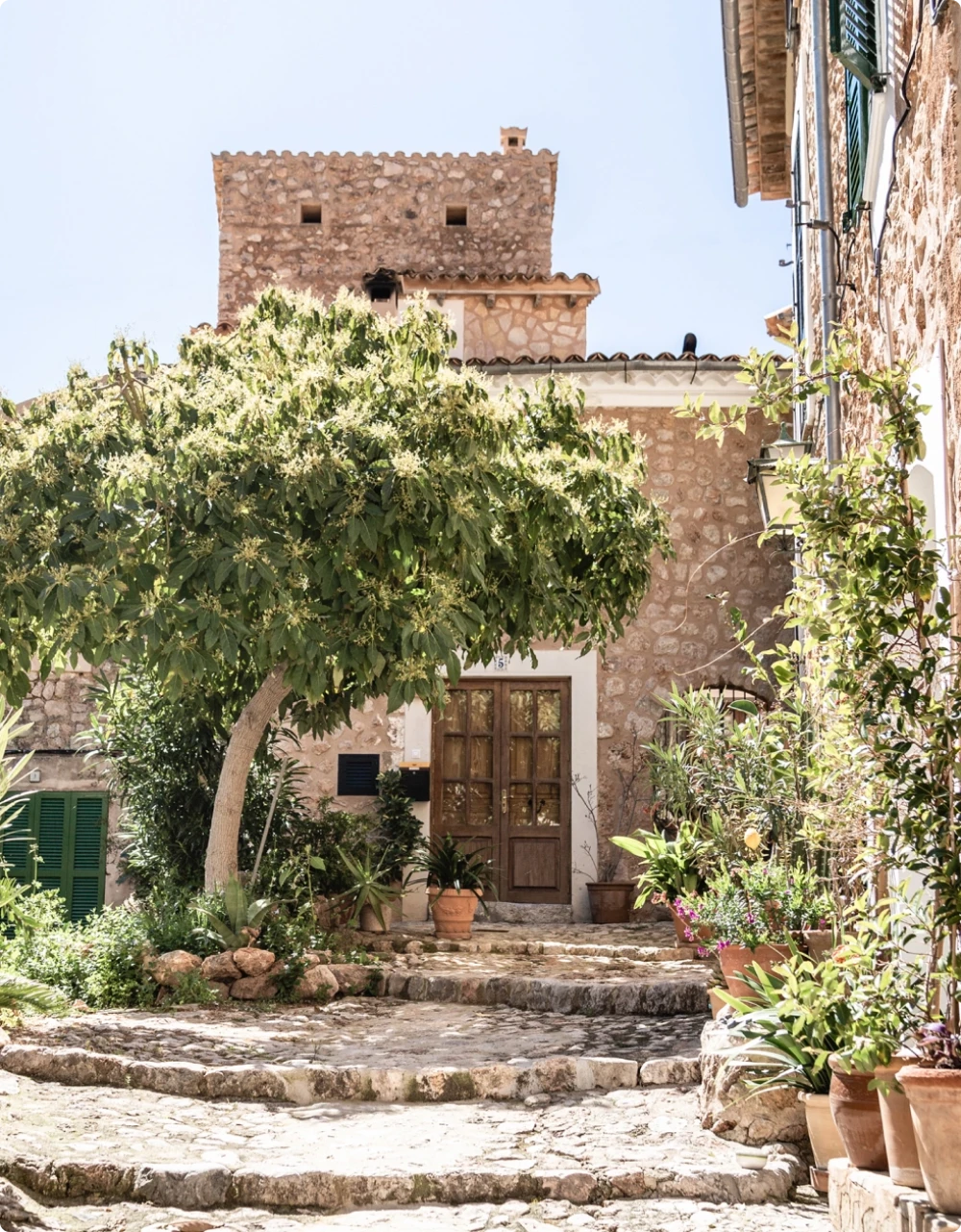 Front view of a property with a tree