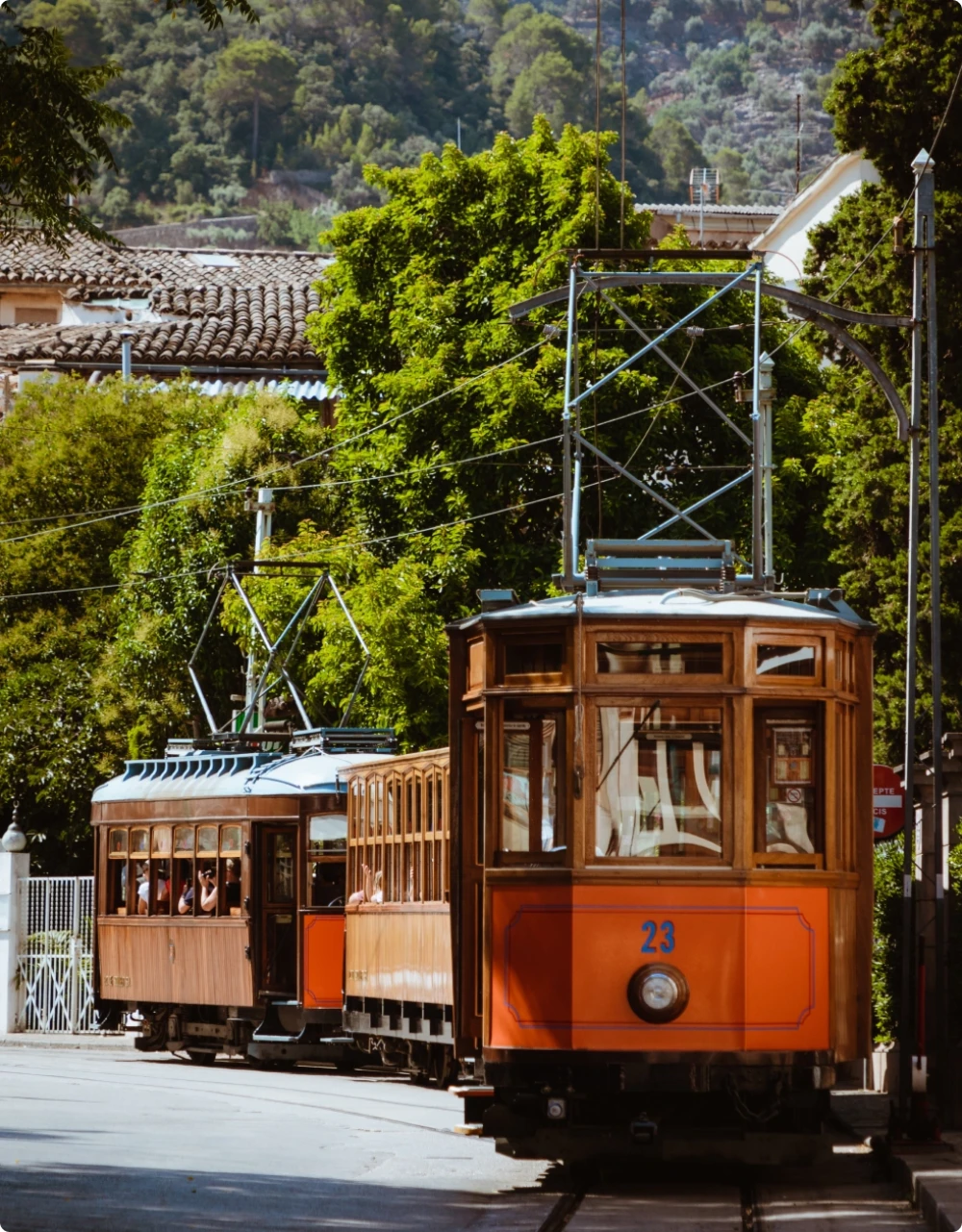A tram on a tramline