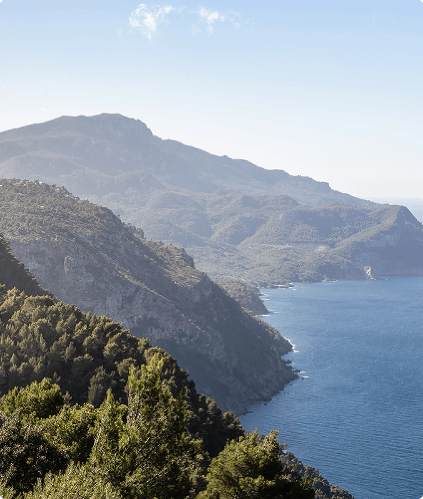 Panoramic view of the Tramuntana mountains and sea near Valldemossa.